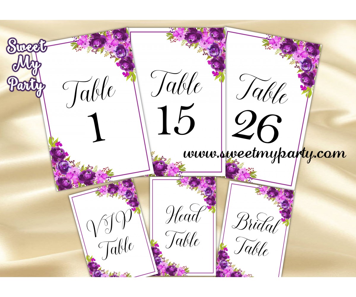 Purple Wedding Table numbers,Violet table numbers,(33cw)